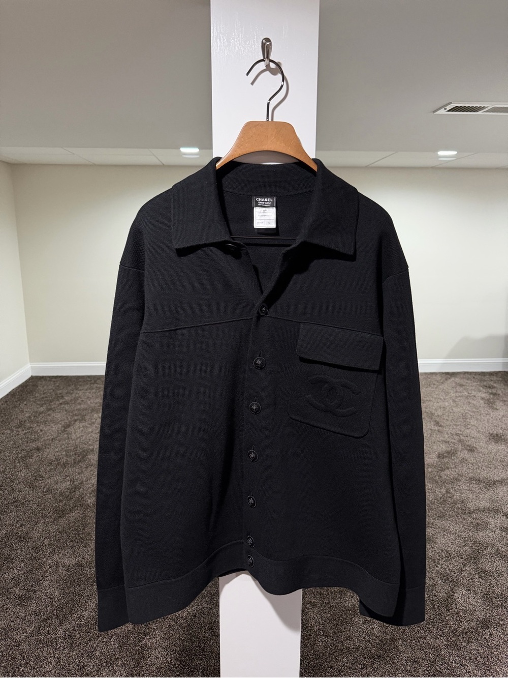 Chanel Uniform Button Up Collared Knit Black Cardigan Sweater Jacket